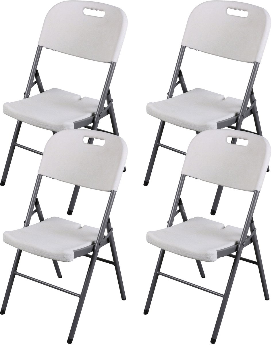 Sunnydays Klapstoel - 4x - met pvc zitting - wit - 44 x 45 x 86 cm - metaal - Bijzet stoelen - Inklapbaar