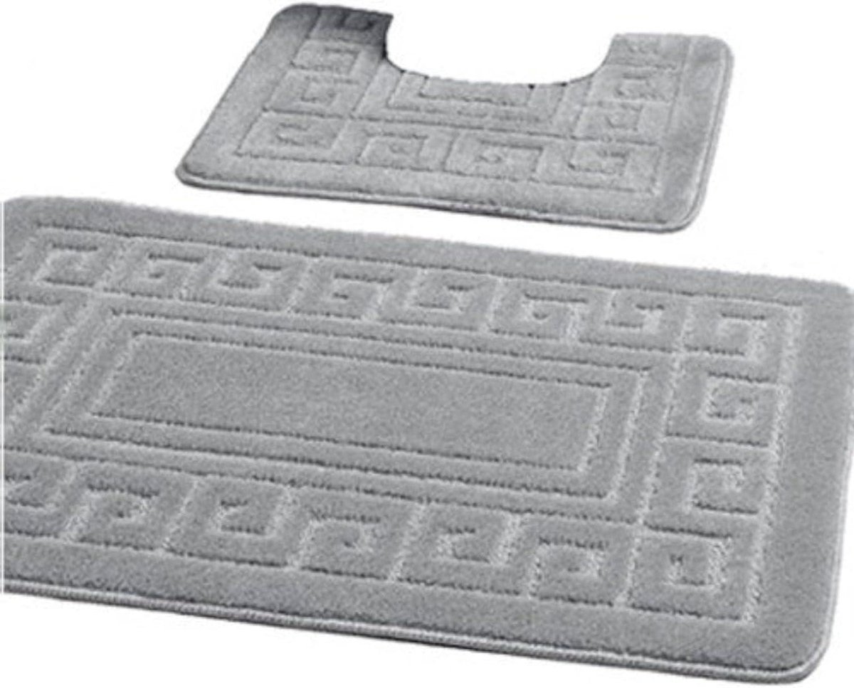 - Set van 2 Griekse stijl anti-slip badmatten - grijs, inclusief 1 badmat (50 × 80 cm) en 1 toiletmat (50 × 40 cm)