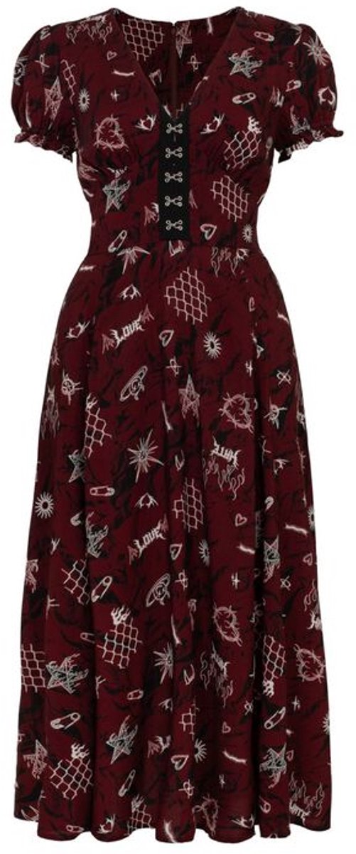 Hell Bunny Doomed Dames Maxi-jurk - rood/zwart/wit - M