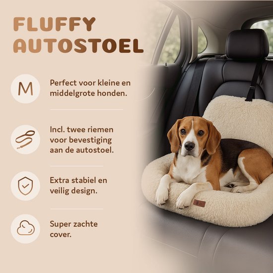 Siège auto moelleux Pet Perfect pour chien - Panier de voiture avec sangles de sécurité - Panier 2 en 1 pour chien - Orthopédique - Antidérapant - Taille M - Beige