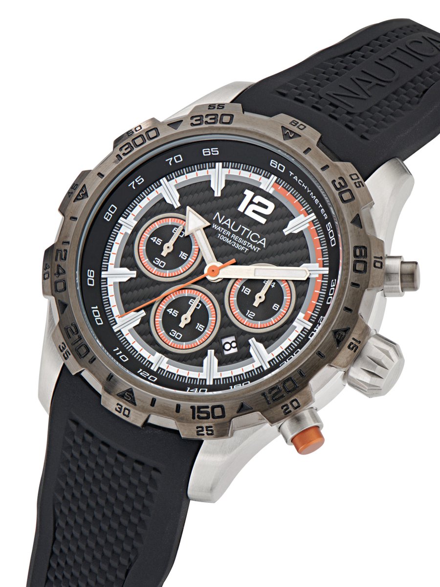 Nautica Nst Kwarts Analoog Horloge Gunmetal Case: 100% Roestvrij Staal | Armband: 100% Siliconen 46 mm NAPNSS402