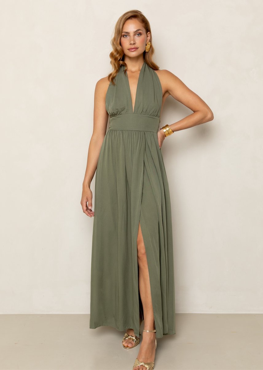 Freebird Dominic Maxi Dames - Jurk - Olijf - Maat XL