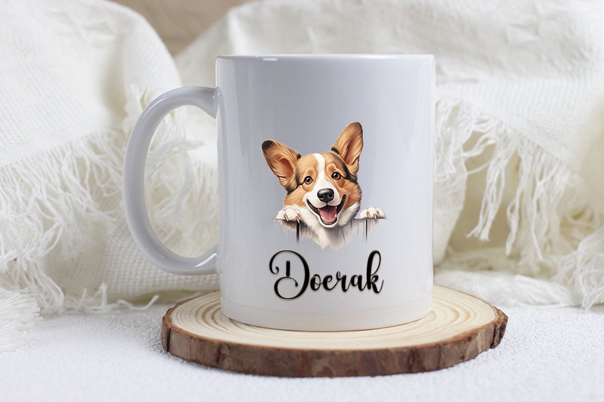 Welsh corgi Pembroke mok met naam