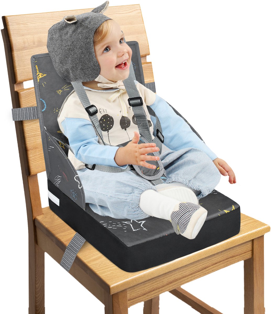 Kinderstoelkussen Verhoger Zitkussen Opvouwbaar Stoelkussen Booster met Rugleuning - Donkergrijs – foto 7