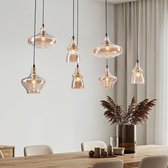 LumenXL - 7-lichts hanglamp zwart - amber glas - Trinidad