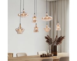 LumenXL – 7-lichts hanglamp zwart – amber glas – Trinidad