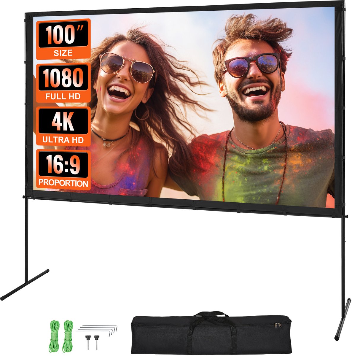 Projectorscherm met standaard - Filmscherm buiten - Thuisbioscoop creëren - Kreukvrij polyester - 100 inch 16:9 - Wit