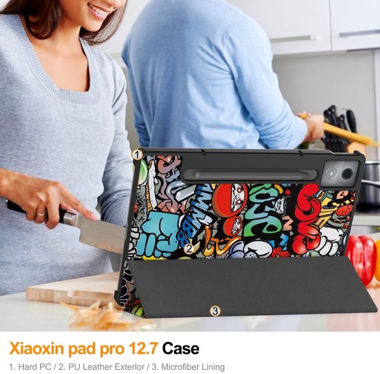 Coverup Tablethoes geschikt voor Lenovo Idea Tab Pro Hoesje - Tri-Fold Book Case met Wake/Sleep - Graffiti