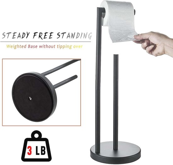 Staande toiletpapierhouder, voor het bewaren van toiletpapier, premium roestvrij staal, staande wc-papierhouder, zonder boren, voor toilet, waterdicht, wc-rolhouder, staande houder, houdt 5 rollen