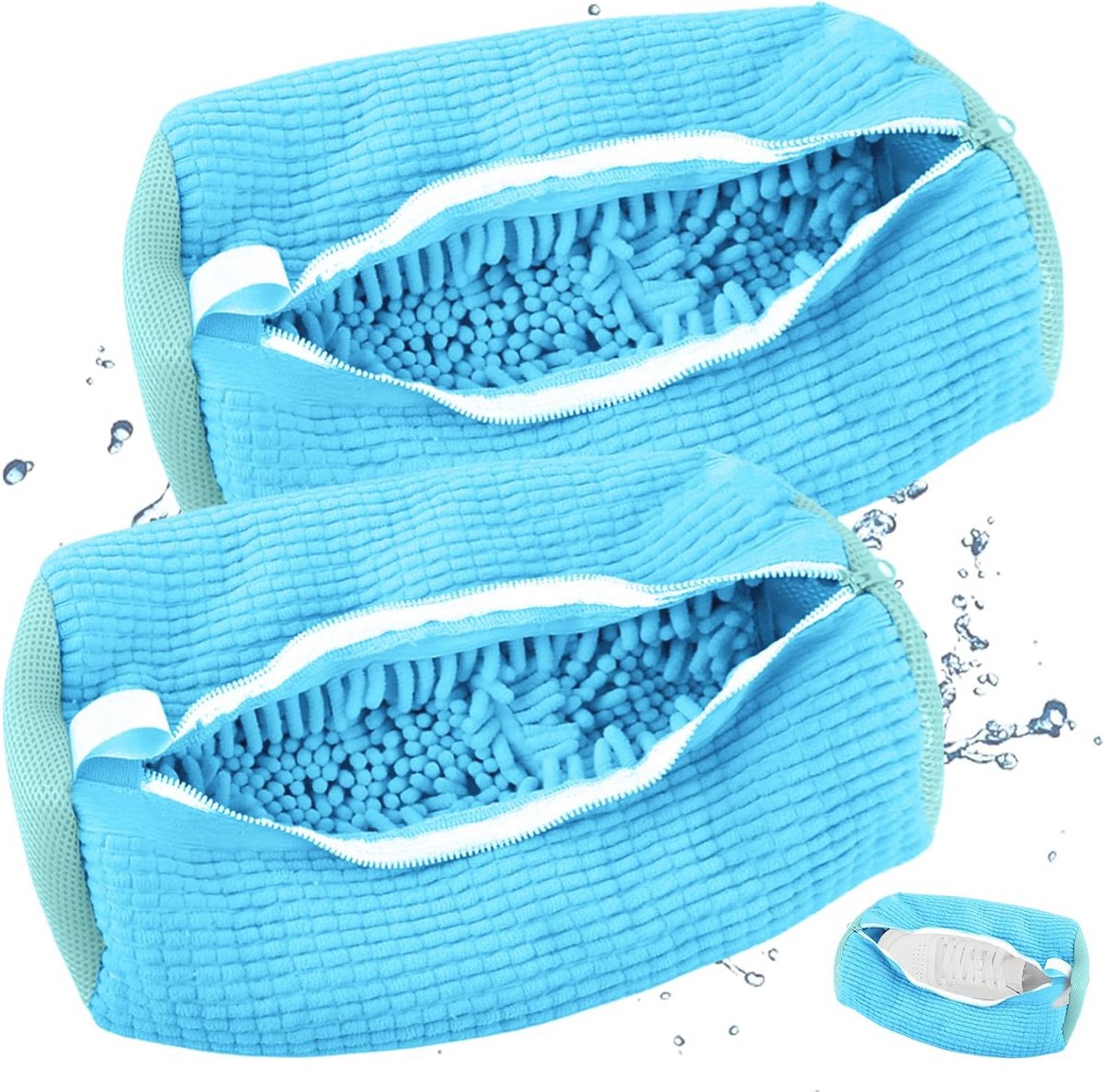 Schoenwaszak voor de wasmachine - 2 stuks herbruikbare en duurzame waszakken voor schoenen - multifunctionele waszak met ritssluiting voor sneakers in het blauw .