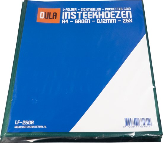Pak DULA insteekmappen A4 groen, 25 stuks, 0,12mm.