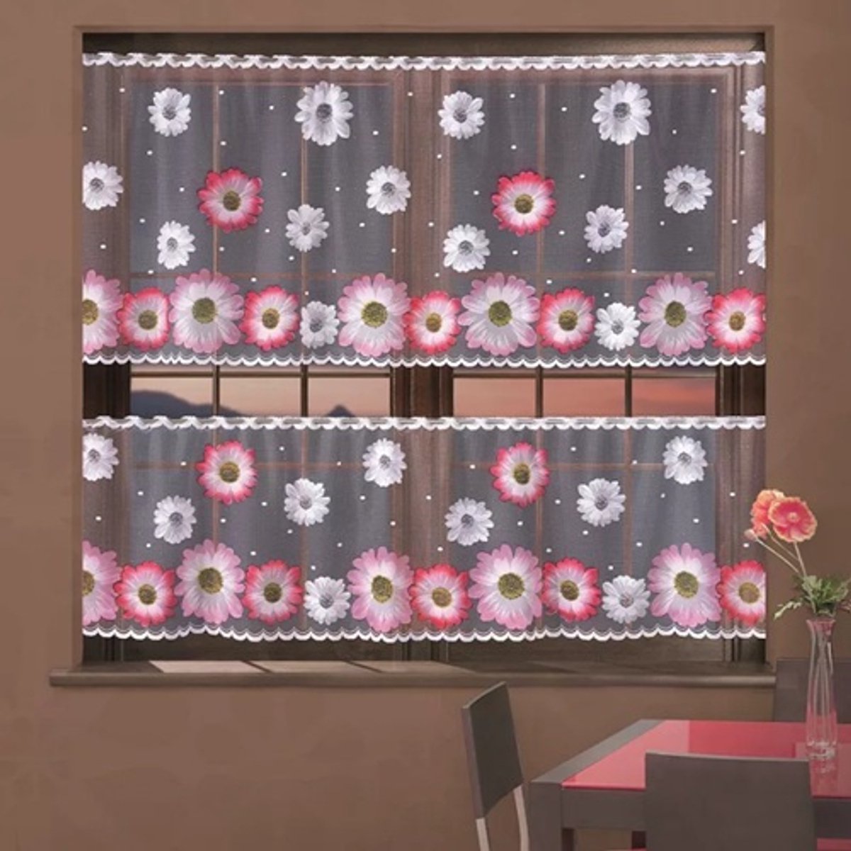 Wisan- Gerbera- jacquard vitrage Gordijn 300 x 70 cm - Curtains - Jacquardgordijnen- 300 x 70 cm
