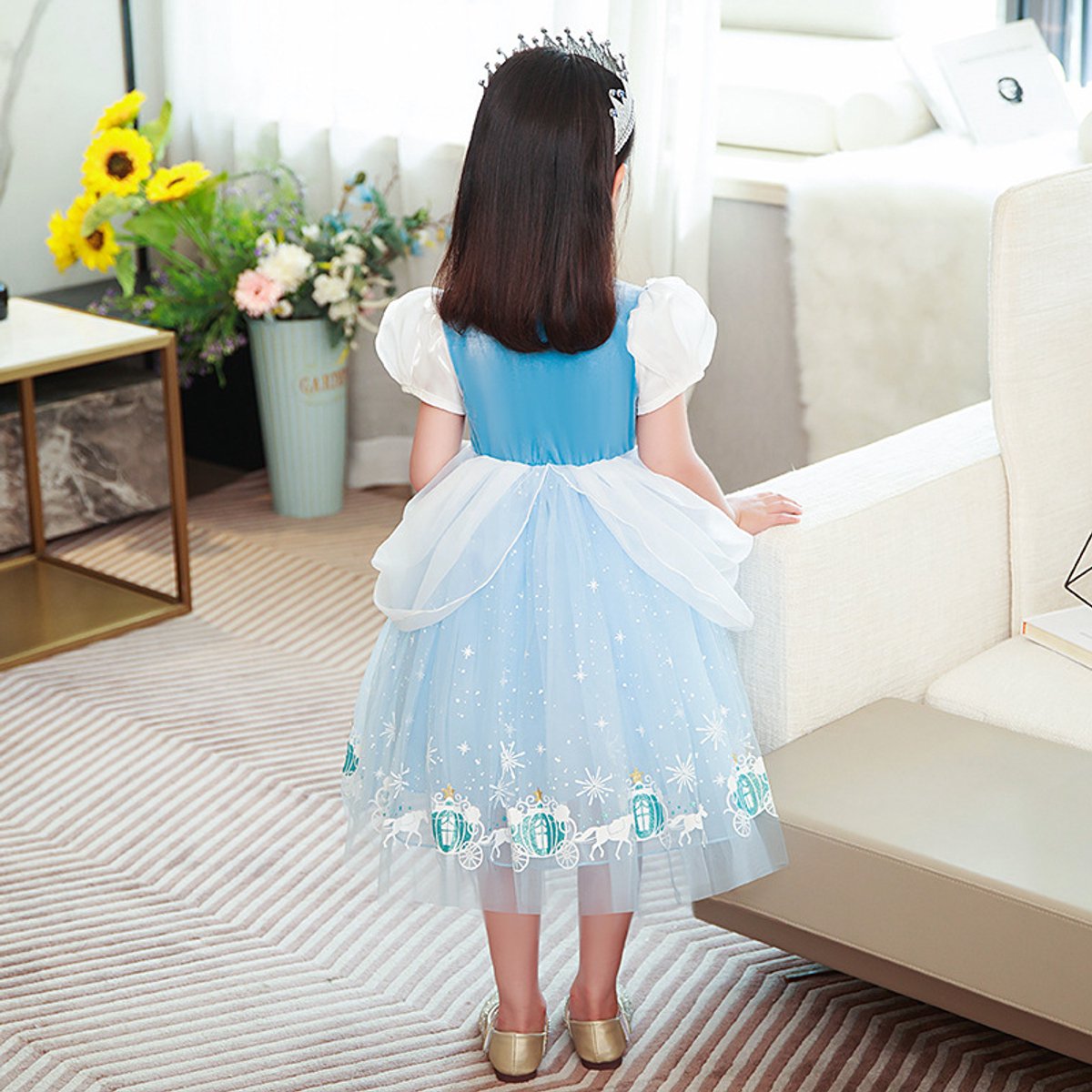Joya Kids® Licht Blauwe Verkleedjurk Meisjes | Prinsessenjurk Lichtblauw met Accessoires | Kroon, Staf, Handschoenen & Sieraden | Carnaval & Verjaardag | — afbeelding 5
