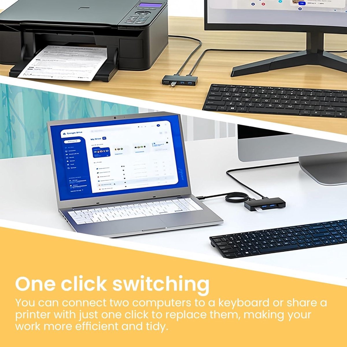 UGREEN Switch USB C 5Gbps avec 4 Ports USB pour 2 PC Commutateur KVM USB 2 Entrées 4 Sorties