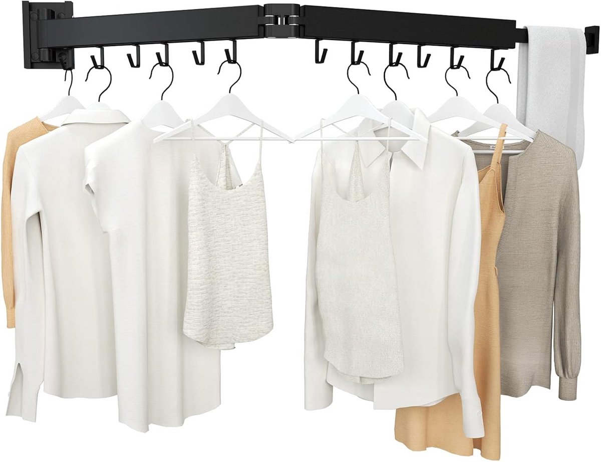 Intrekbaar droogrek voor kleding - ruimtebesparend - zwart - opvouwbaar