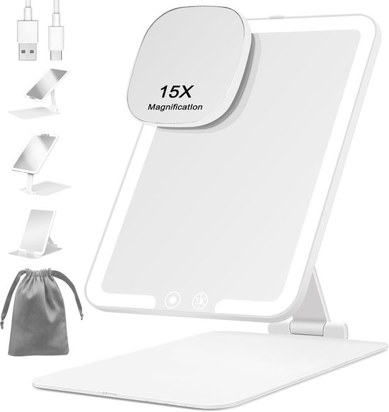 Wandmake-upspiegel Met Verlichting En Vergrootglas Voor De Badkamer Oplaadbaar Met Led 10x Vergroting Scheerspiegel Wandmodel