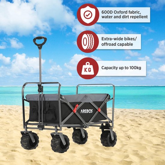 Opvouwbare Bolderkar met Luchtbanden - Handwagen met 360° Draaibare Wielen - 100 kg Draagvermogen - Perfect voor Buitensporten en Activiteiten van MaxxGarden — afbeelding 4