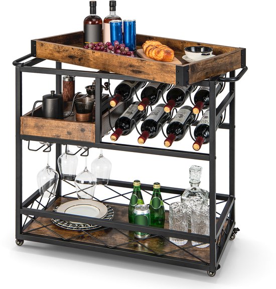 Yaheetech Keukenwagen op wielen, serveerwagen met kast en plank, werkblad van hout, rolwagen 55 x 45 x 89 cm, keukentrolley in landelijke stijl, zwart Yaheetech Keukenwagen op wielen, serveerwagen met kast en plank, werkblad van hout, rolwagen 55 x 45 x 89 cm, keukentrolley in landelijke stijl, zwart