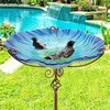 Collox Birdbath - Mangeoire à oiseaux - Avec support - Bol autoportant 4 pôles - Fontaine d'extérieur - Multicolore - Glas - 31x79cm - Hauteur de l'insert 16 cm
