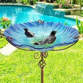 Collox Birdbath - Mangeoire à oiseaux - Avec support - Bol autoportant 4 pôles - Fontaine d'extérieur - Multicolore - Glas - 31x79cm - Hauteur de l'insert 16 cm
