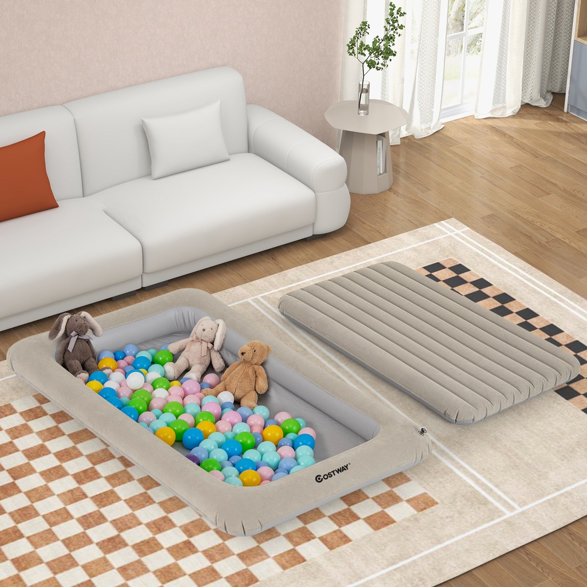 COSTWAY Opblaasbaar kinderbed, 2-in-1 reisbed met matras, luchtmatras