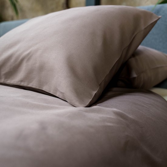 Kayori Saya Dekbedovertrek Katoensatijn - 140x200-220 + 1 sloop - Eenpersoons - Biologisch Katoen - Taupe van Merkloos — afbeelding 2