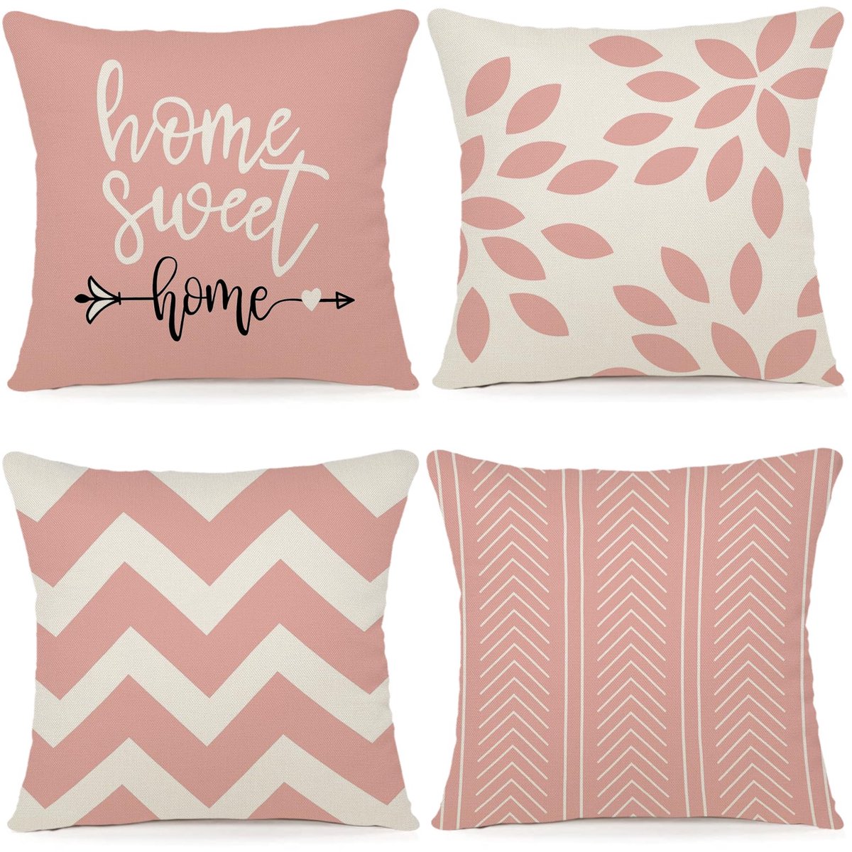 Ibenzoa Set van 4 Stijlvolle Linnen Kussenhoezen voor Binnen en Buiten, 45 x 45 cm roze