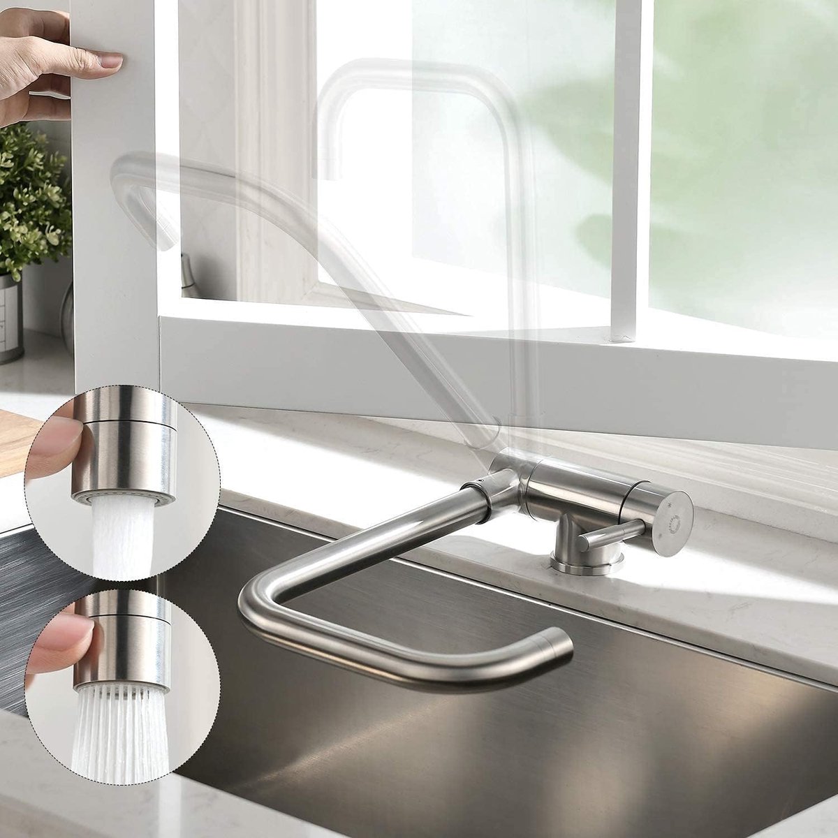 Ibenzoa® Multifunctionele Keukenkraan met Volledige 360° Draaibare Functie en Dubbele Uitloop voor Flexibel Gebruik