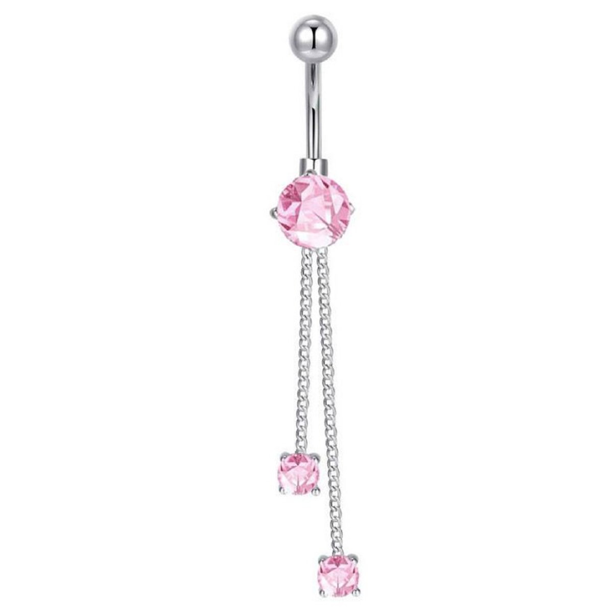 Navel Piercing | Zilverkleurig | Roze steentjes