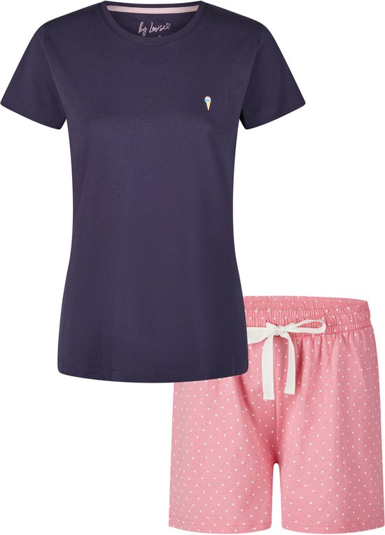 By Louise Dames Korte Pyjama Set Shortama Blauw Ice Cream - Maat M