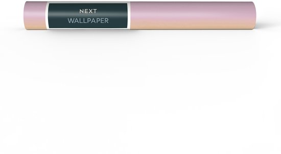 Rol behang met een zachte pastelkleurige gradiënt van roze naar crème en een label met 'NEXT WALLPAPER'.