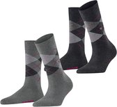 Burlington Everyday Argyle 2-Pack gedessineerd katoen sokken dames grijs - maat 36-41