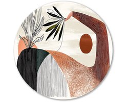 Abstracte lijnen en planten - Abstract wandcirkel - Wandobject rond plant - Abstracte kunst - Schilderij op dibond rond - Decoratie woonkamer - muurcirkel aluminium 40x40 cm