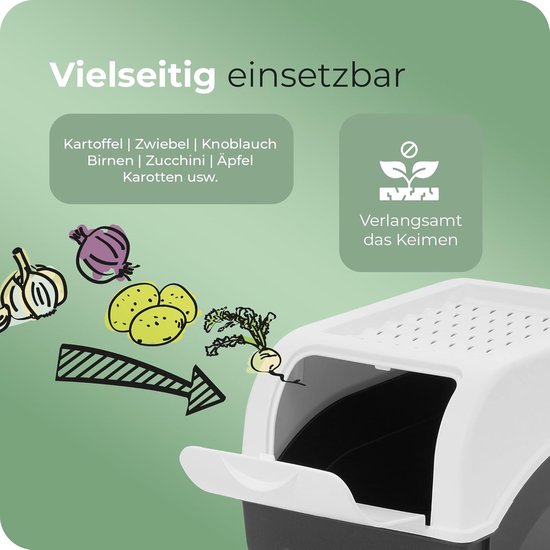 Aardappelbewaardoos | groot 9L | Wit | Aardappeldoos | Stapelbare groentekist, uienkist, aardappelmand, fruitkist, aardappelkist, uienbewaarbak, wortelbewaarbak