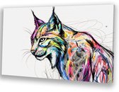 Kleurrijke lynx illustratie - Lynx muurdecoratie - Schilderij op canvas dieren - Digital Art - Interieurdecoratie - Decoratie muur - canvas 45x30 cm