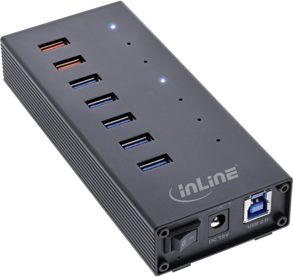 InLine USB hub (USB-A/USB-C) | 7x USB-A | USB3.0 5 Gbps | externe voeding | aluminium | 0,60 meter