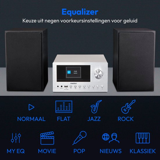 MEDION P85003 Micro audiosysteem (internetradio, DAB+, PLL FM-radio, Bluetooth, USB-aansluiting, AUX, 2x150 W) zilver van Merkloos — afbeelding 5