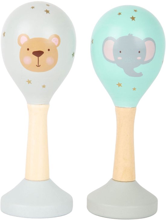 Foto: Small foot houten baby rammelaar maracas dier set van 2