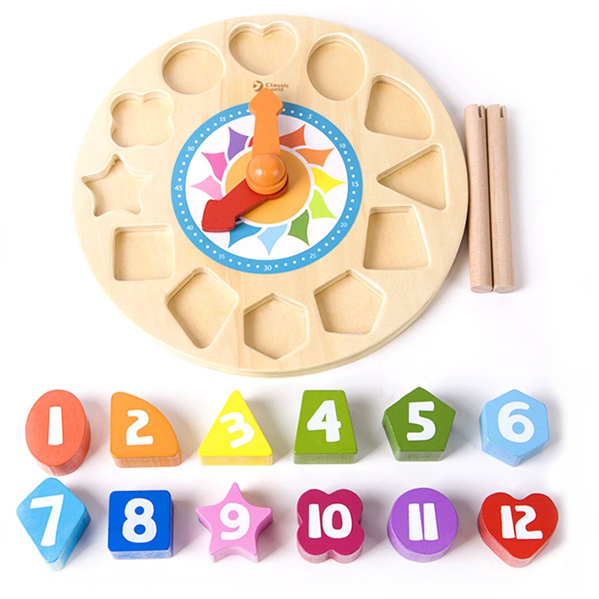 Classic World Houten Leerklok met Vormen Tic-Tac, 15dlg.