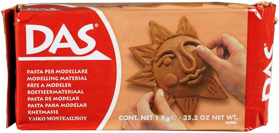Verpakking DAS klei terracotta met een zonnetje in wording.