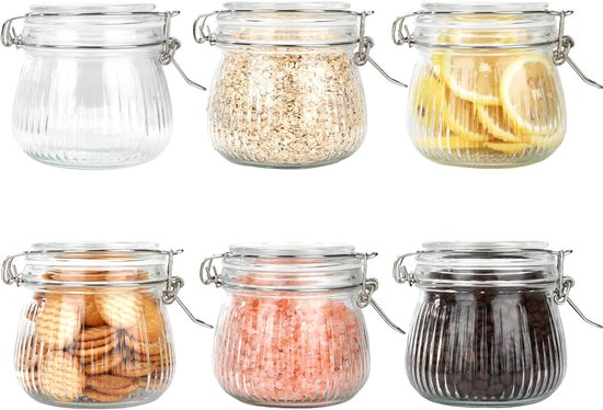 Set van 6 luchtdichte glazen potten - ideaal voor inmaken en bewaren - 500 ml