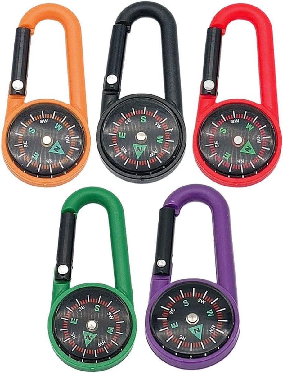 Mini Kompass - kompas sleutelhanger - geschikt voor wandelen en kamperen - 5 stuks - meerkleurig
