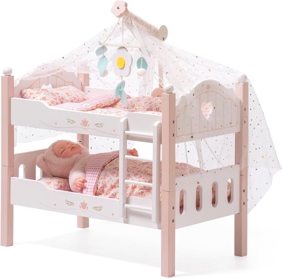 ROBUD Poppenbed hout voor 43 cm poppen, 2-in-1 houten