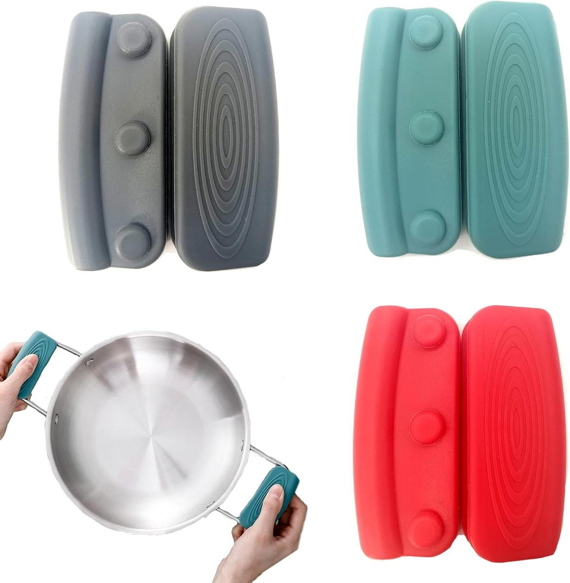 3 paar hittebestendige siliconen handgrepen voor potten - antislip en warmte-geïsoleerd