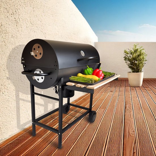 XXL Houtskoolbarbecue op Wielen - Met Deksel, Thermometer & 3 Verstelbare Roosters - Ruim Grilloppervlak - Incl. Zijtafels & Aslade - Smoker Barbecue - Ideaal voor de Tuin van Merkloos — afbeelding 4