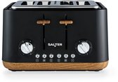 Zwarte Salter broodrooster met houten accenten en twee hendels. Beschikt over zes instelwielen.