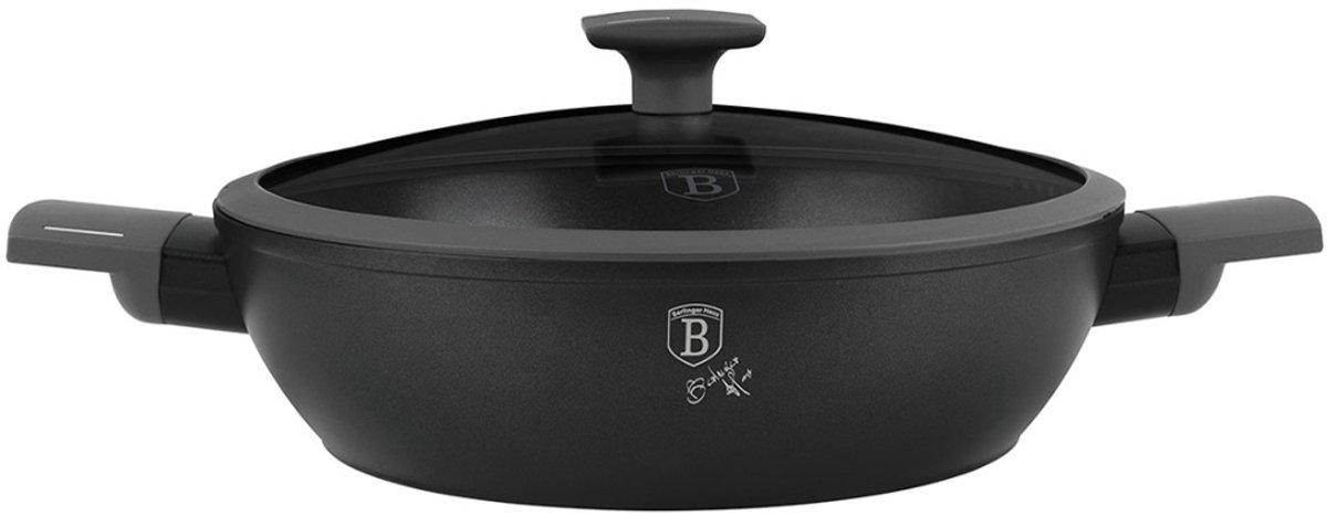 PLATTE TITANIUM POT MET DEKSEL 28CM BERLINGER HAUS BH-8128 ANTRACIET