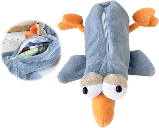 Foto: Pluche etui voor meisjes en jongens esthetisch klein etui voor school kawaii schoolspullen pennenetui als schoolaccessoires dier blauw