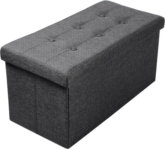 WOLTU - Banquette-coffre en lin, Pouf-coffre pliable, 76 x 37,5 x 38 cm, Gris foncé