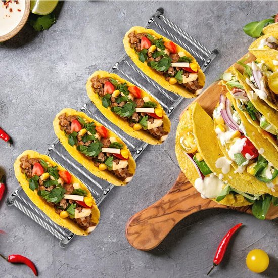 Taco Houder Stand, Bamboe Taco Houder Stand Tray Rack Geschikt voor maximaal 8 Taco's elk, voor het serveren van zachte & harde schaal voedsel stijl tacos trays